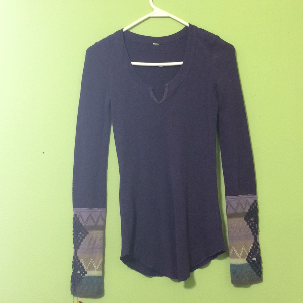 Free People Purple Thermal with Knitted Sleeves